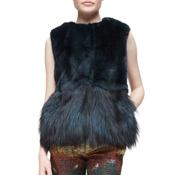 Co Peplum Vest Dark Green size S Fox & Hare Fur & Silk lined - Picture 1 of 16